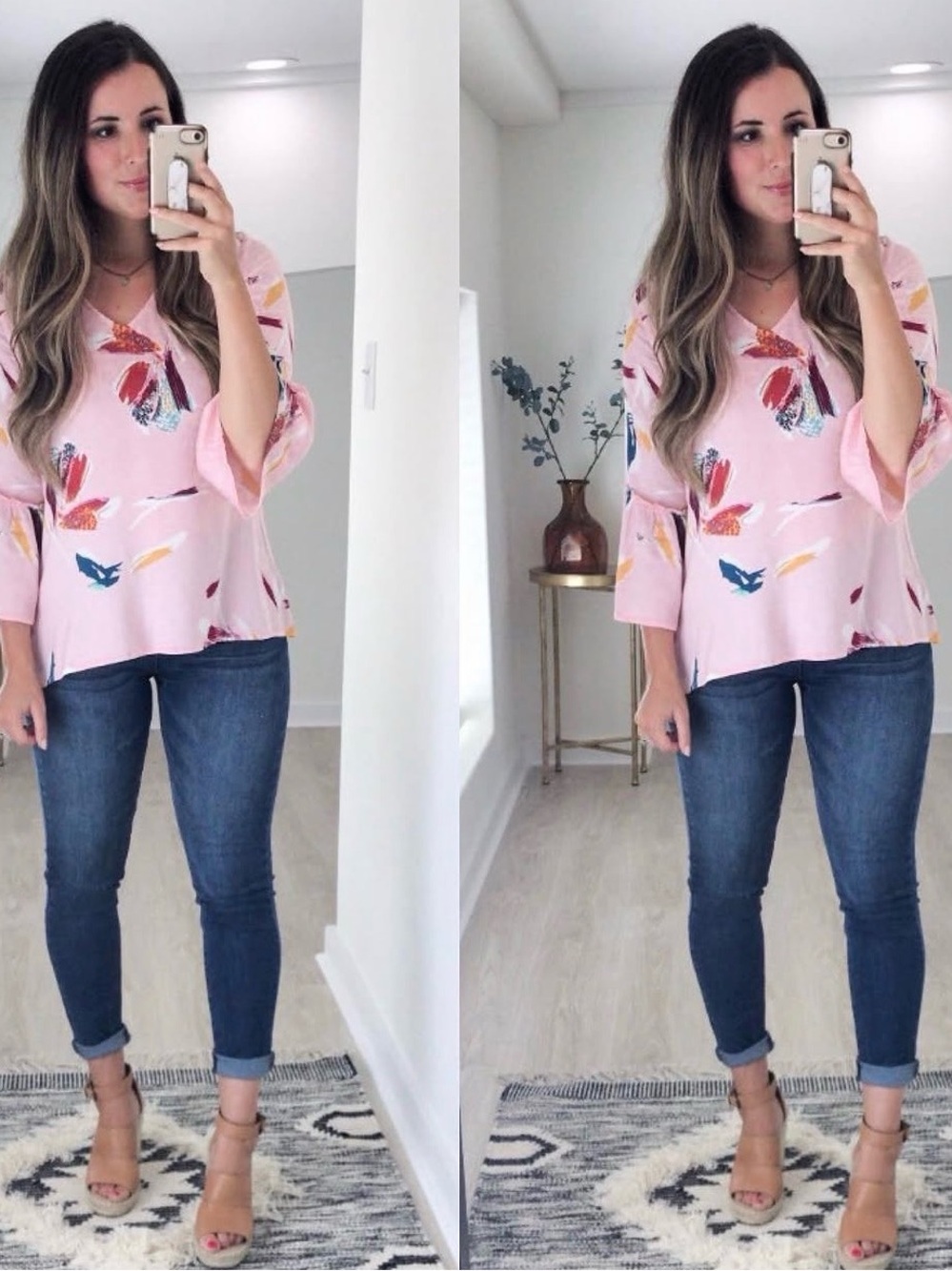 Grace & Lace Pink Floral Brushstroke V-Neck Tunic Top